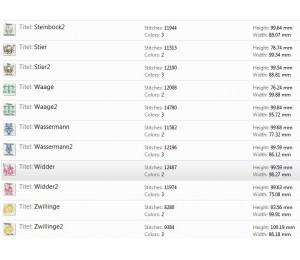 Stickserie - Zodiac Sternzeichenmotive Vollstick